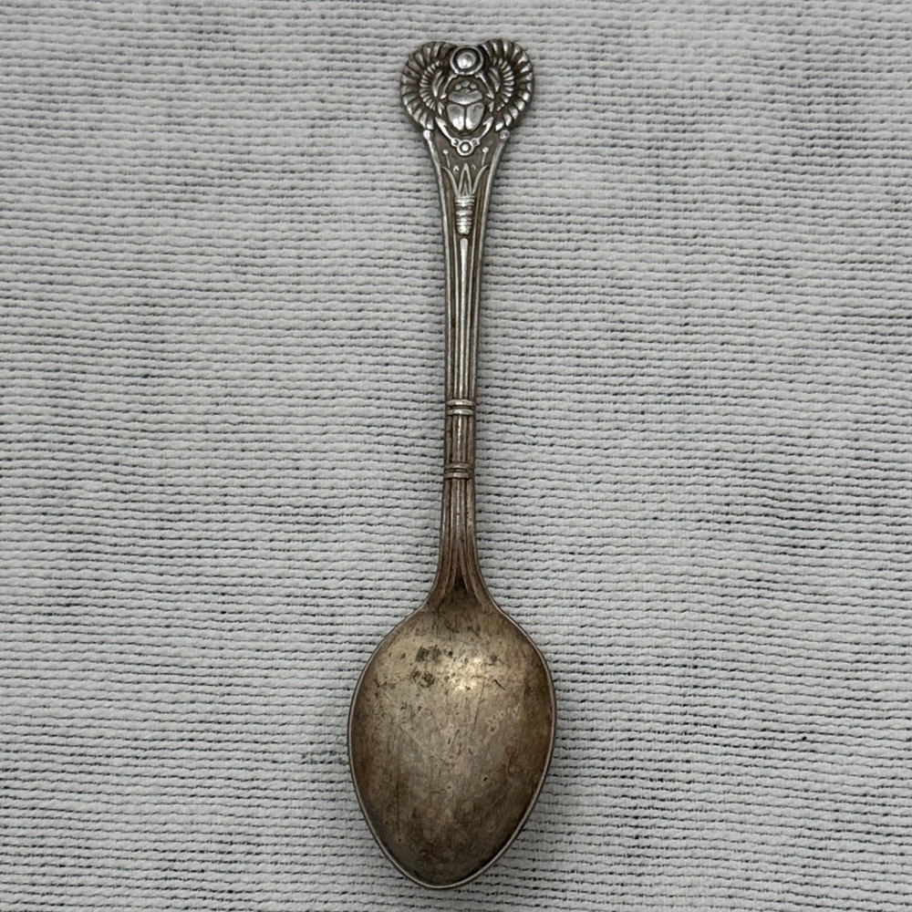 Early 1900’s Silver demitasse Spoon with Egyptian scarab Handle (mlb)